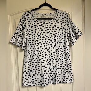 Dalmatian Dot Ruffle-Sleeve Top